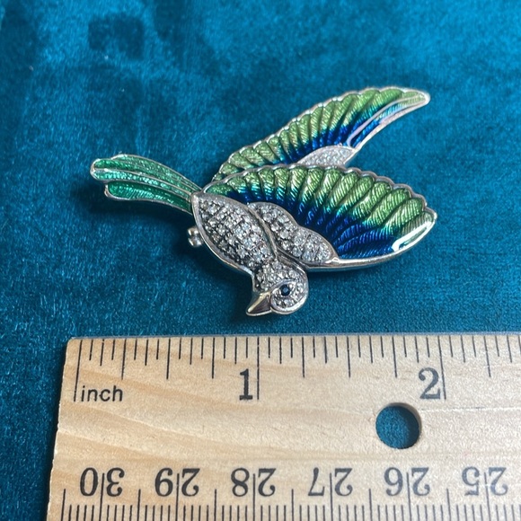 Blue and Green Flying Bird Brooch - Picture 5 of 5